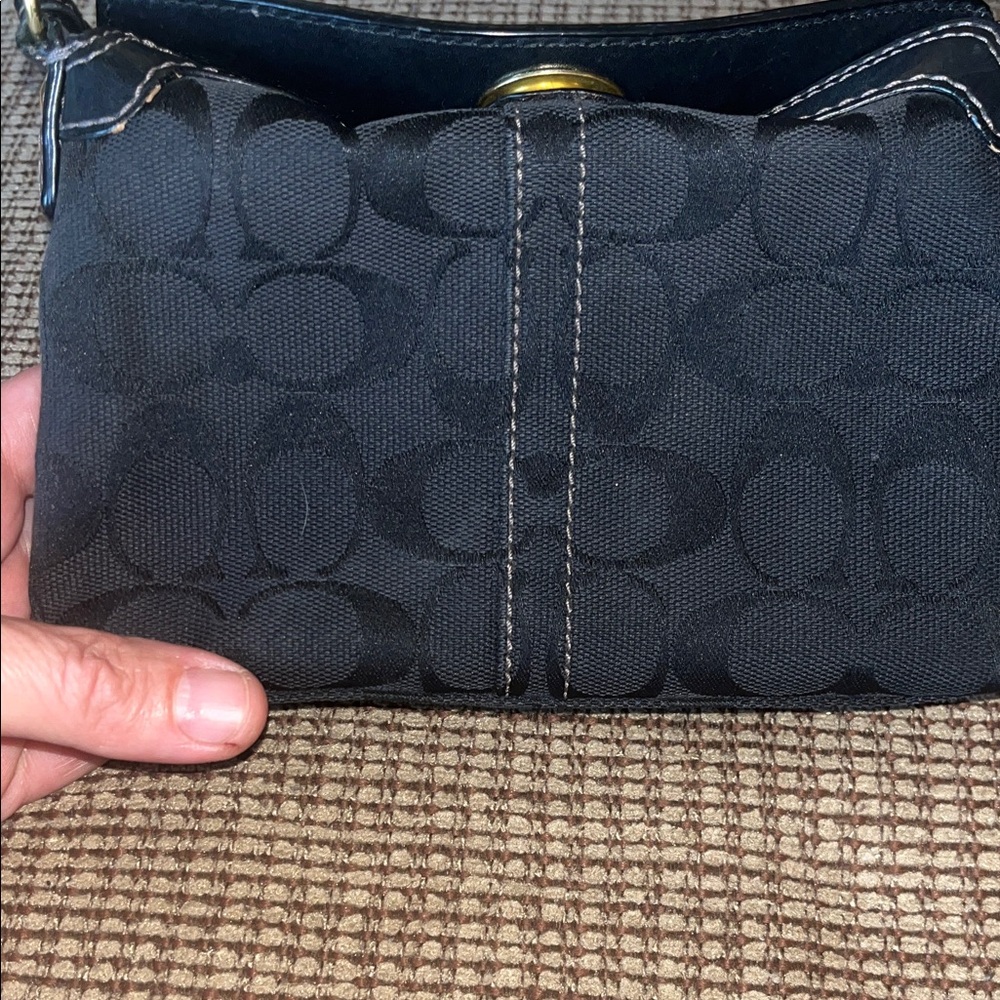 Vintage Black Coach Mini Turnlock Bag Canvas and leather with gold detail - Picture 7 of 16